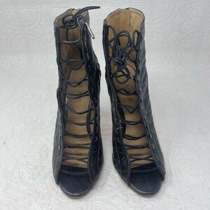 LAMB Black Cage Strappy Lace up Sandal Stiletto Heels Size 8M